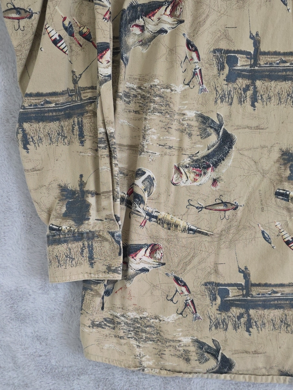 RedHead Fishing Shirt Mens XLT Tan Bass Fish Lure Print Long Sleeve Button Up Co - Picture 11 of 14